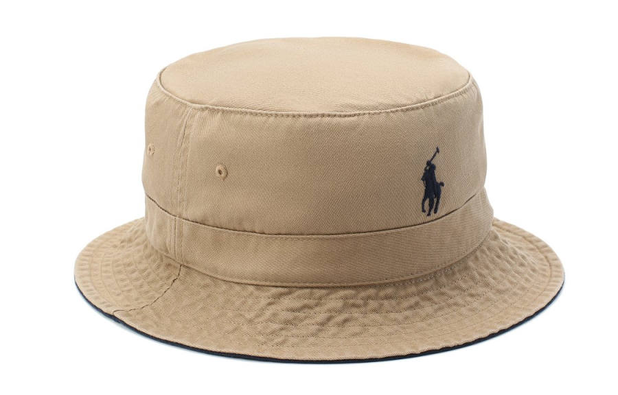 Polo Ralph Lauren Cotton Bucket Hats Unisex Khaki Blue Logo