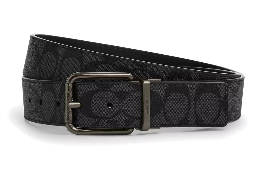 COACH COACH Coated Canvas With Calfskin Leather Belts Men's Charcoal/Black Width 3.8cm