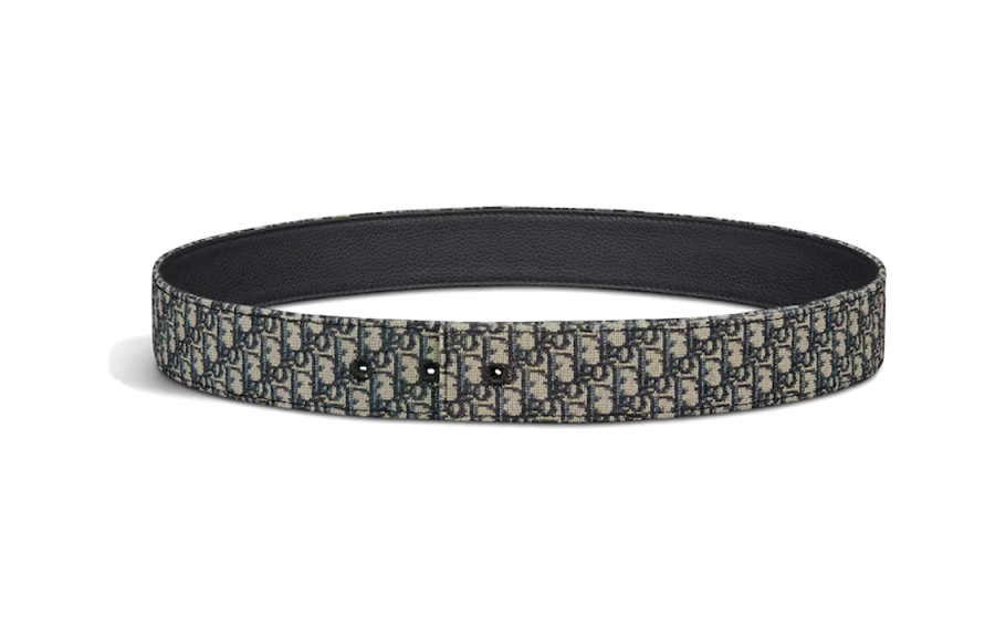 DIOR DIOR Cow Leather Cotton, Polyester, Acrylic Leather Belts Men's Beige/Black Width 3.5cm