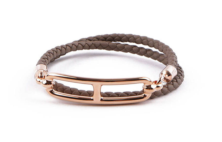 HERMES Roulis Calfskin Wristbands Women's Brown