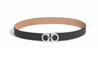FERRAGAMO Cow Leather Belts Men's Black Width 3.4cm