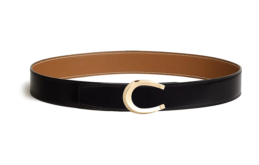 HERMES HERMES Luck Leather Belts Men's Black Width 3.8cm