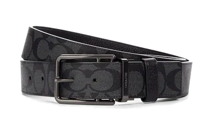 COACH COACH Canvas Leather Belts Men's Black Width 3.8cm