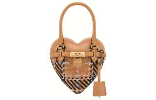 MOSCHINO Calfskin Heart Bag Handbag Women's Light Umber