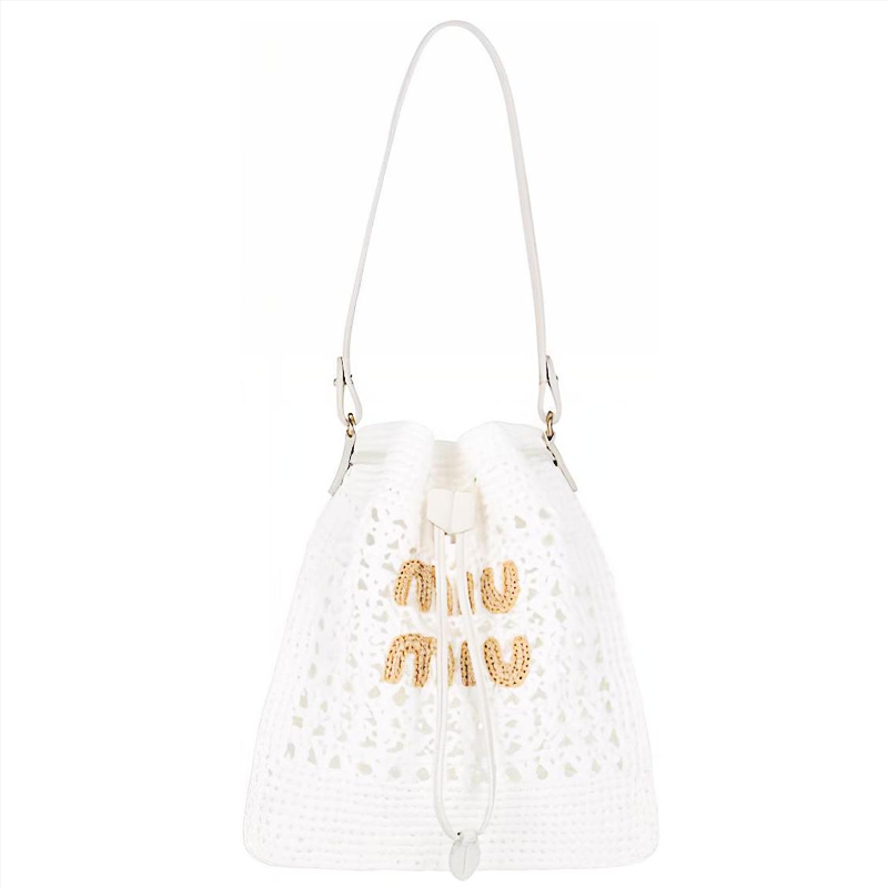 MIU MIU Raffia With Leather Handbag, Shoulder Bag Women's White