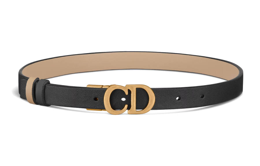 DIOR Cow Leather Brass Leather Belts Women's Black/Blush Beige Width 2cm