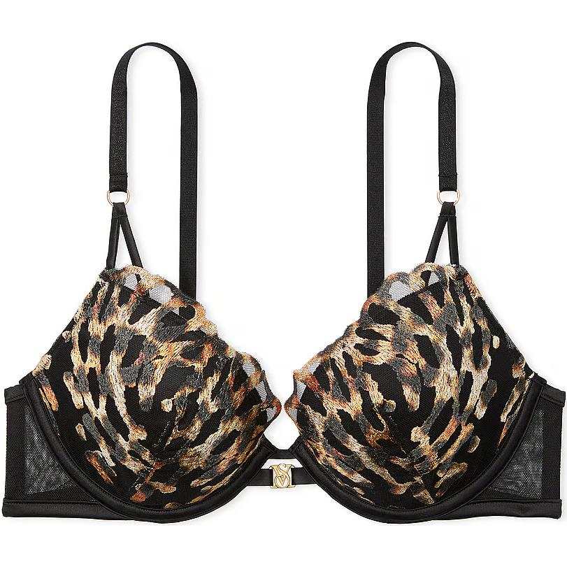 Victoria's Secret Very Sexy Rose Lace Push Up Bra/Black Leopard Bra Women's Black Panther