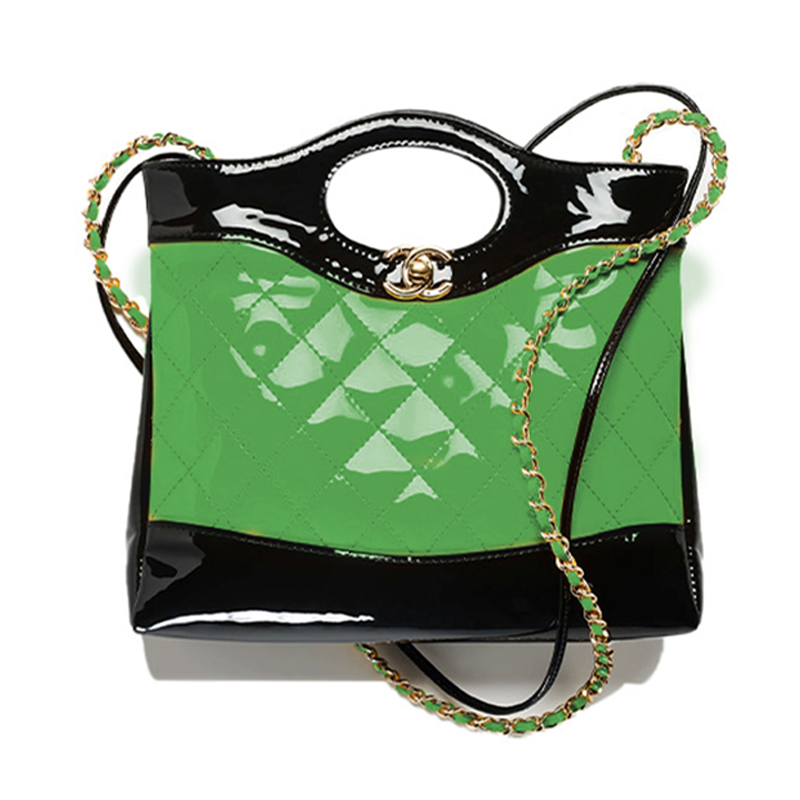 CHANEL Calf Patent Leather Shoulder Bag, Crossbody Bag, Handbag Mini Women's Green/Black