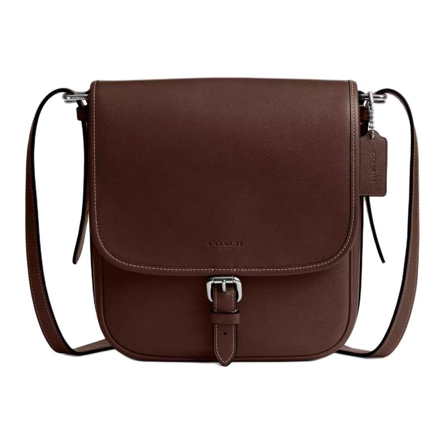 COACH Hitch Natural Grain Leather Shoulder Bag, Crossbody Bag Medium Men's Dark Brown