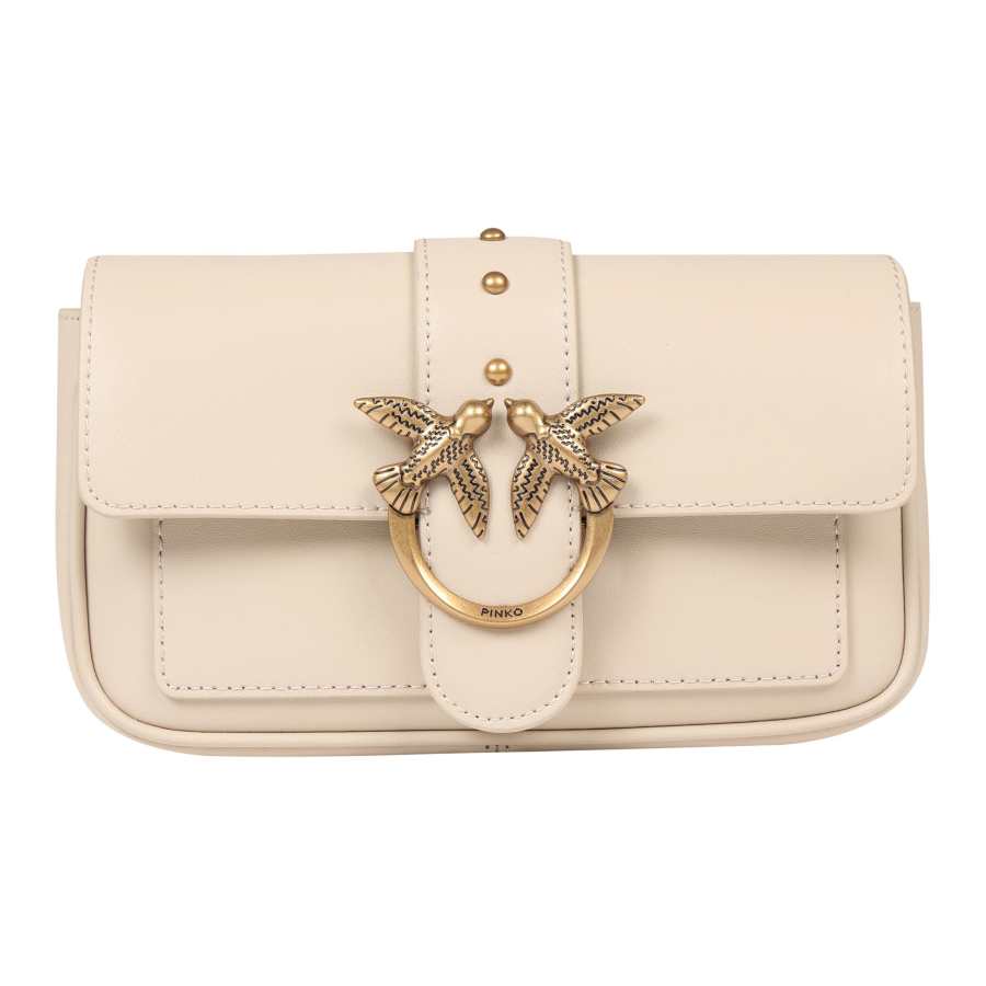PINKO Calfskin Shoulder Bag Small Women's Beige