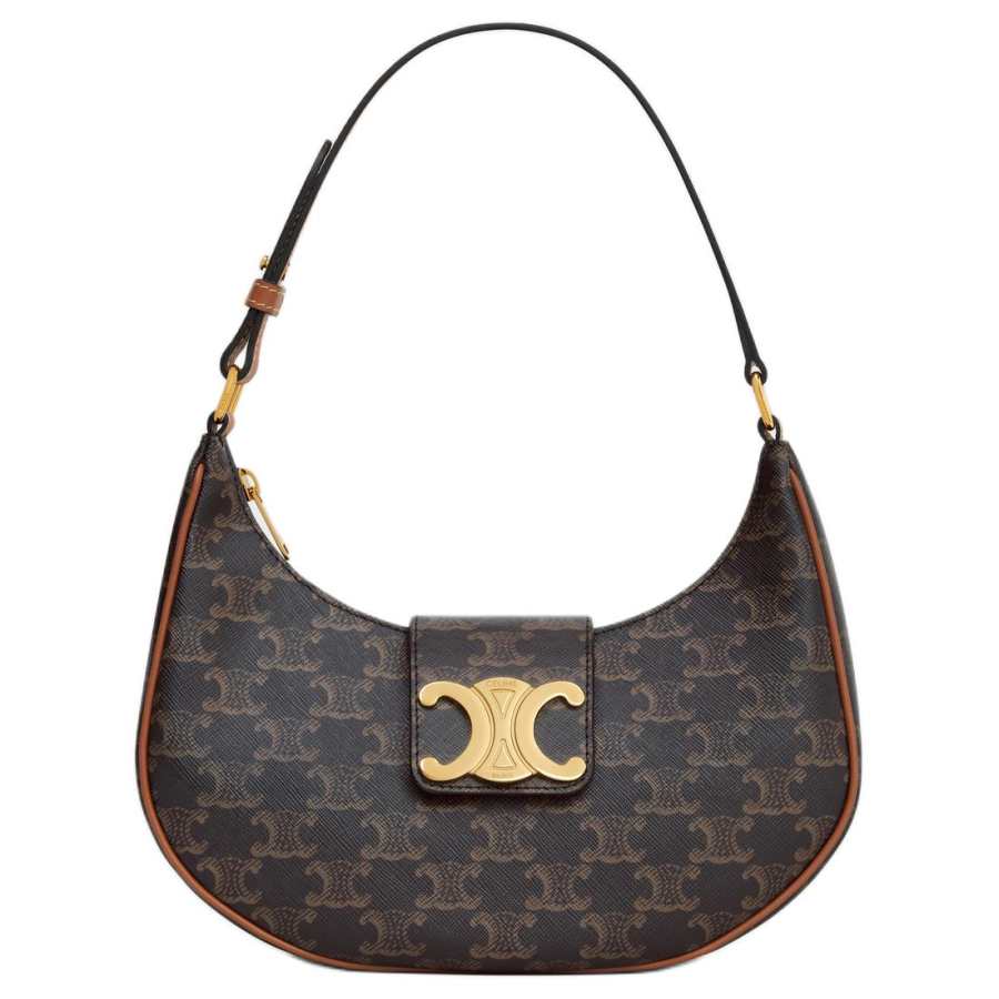 CELINE Ava Canvas With Calfskin Handbag, Shoulder Bag Regular Women's Brown