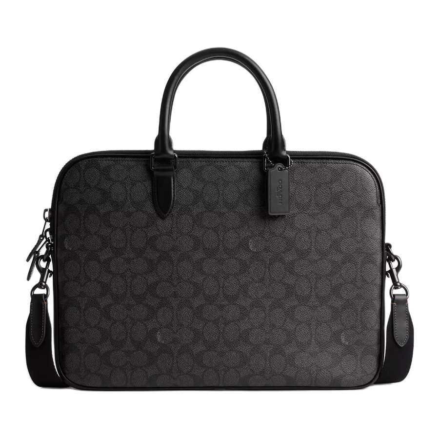 COACH Gotham Coated Canvas With Calfskin Crossbody One Shoulder Handbag Large Men's Charcoal