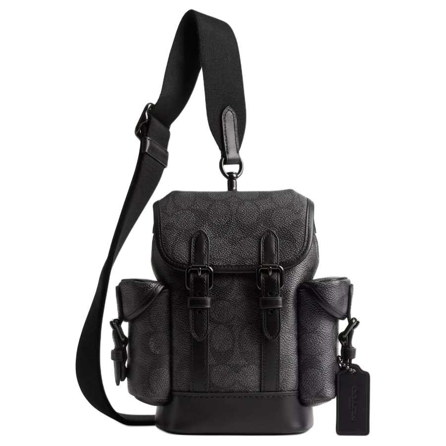 COACH Hitch Coated Canvas One Shoulder Crossbody Sling Bag Mini Men's Charcoal