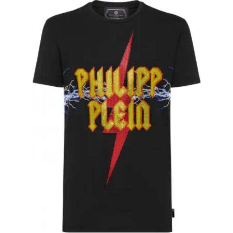 PHILIPP PLEIN T Shirts Men's Black Crew Neck Moderate Straight Fit