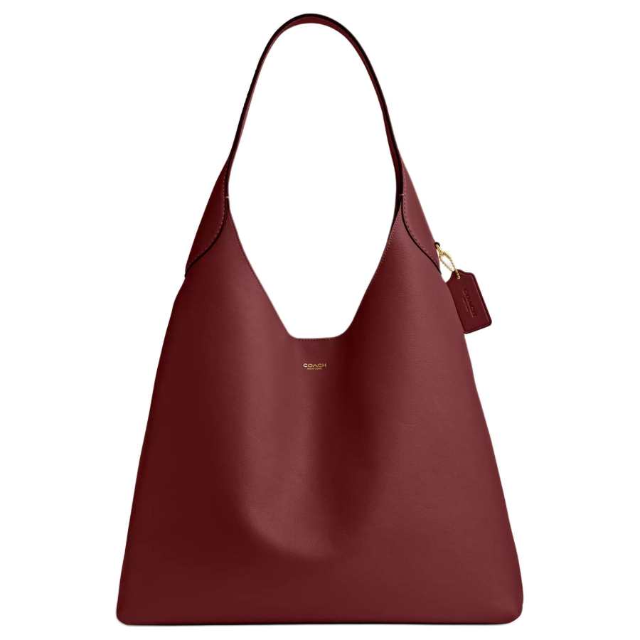 COACH Natural Grain Leather Hobo Bag, Handbag, Shoulder Bag Large Women's Dark Red Gemstone