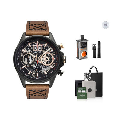 AVI-8 AVI 8 Harrier Fighter II UK Pilot Wrist Watches Quartz Movement Genuine Leather Strap Black Dial Men's Watches