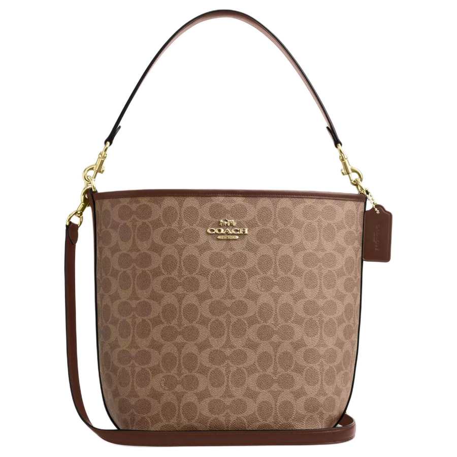COACH City Bucket Coated Canvas Bucket Bag, Crossbody Handbag, Shoulder Bag Large Women's Tan