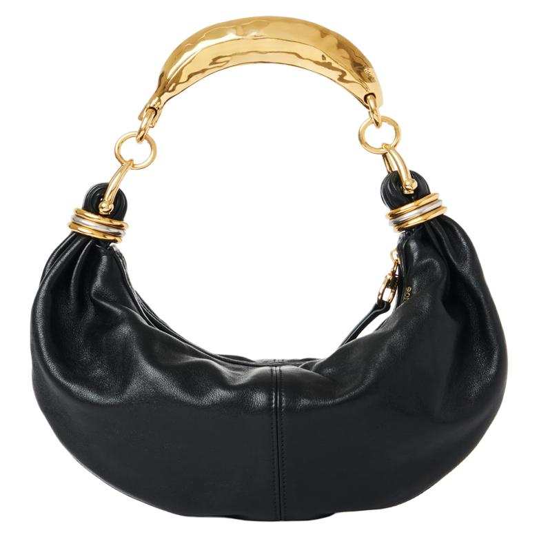Chloé Chloe Grain Buffalo Leather One Shoulder Crescent Bag Handbag Small Women's Black