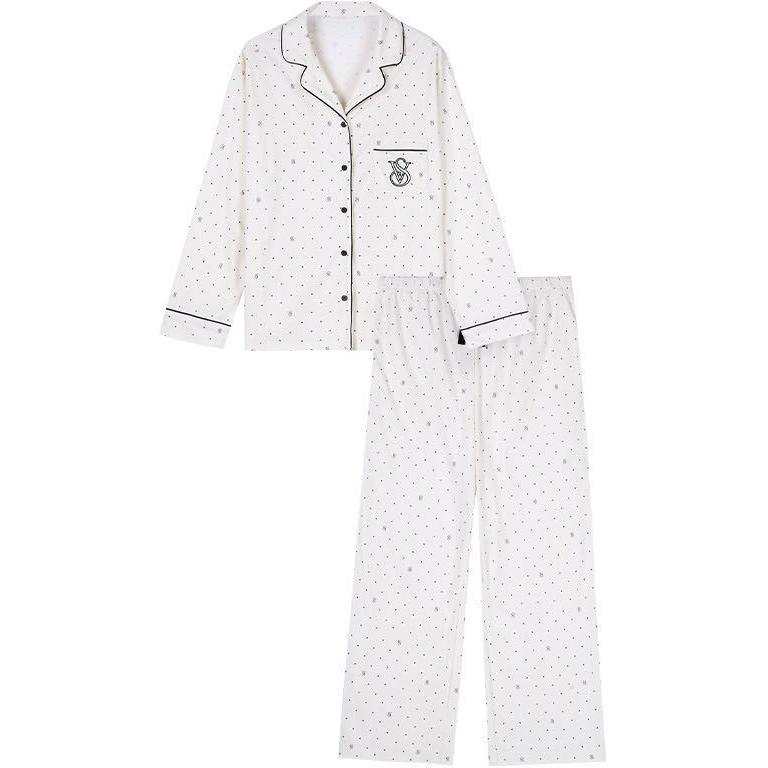 Victoria's Secret THE MIX Pajama Set Brushed Texture Lightweight Warm Women's Coconut White