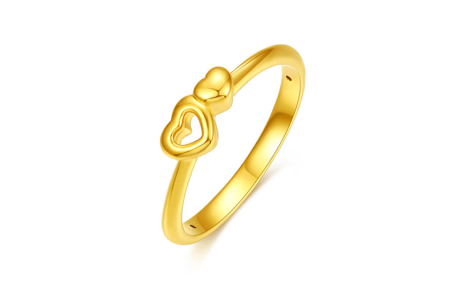 ZHOU LIU FU Jewelry Ring Two Hearts Entwined, 5D Hard Gold, Romantic Confession With Ceremony Solid Gold Priced In Gram