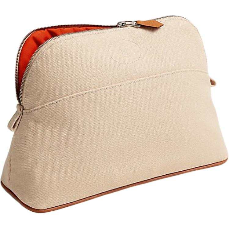 HERMES Bolide Cotton Bowling Bags Makeup Bag Storage Bag Medium Size Unisex 01 Blanc Pure White