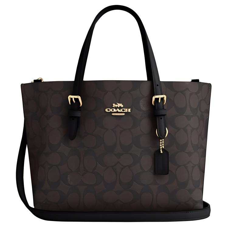 COACH Mollie Coated Canvas With Leather Handbag 25 Women's Walnut & Black
