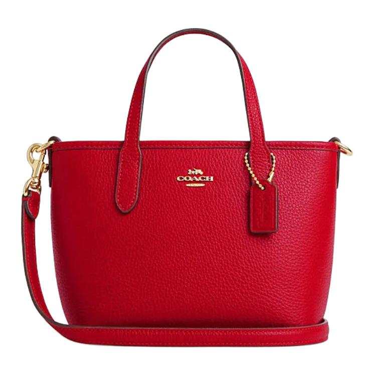 COACH City Cow Leather Tote Bag, Shopping Bag, Shoulder Bag, Crossbody Bag, Handbag Mini Women's Red