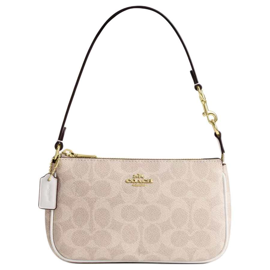 COACH Nolita Coated Canvas Shoulder Bag Small Women's Sand & Chalk White