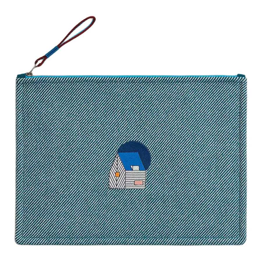 HERMES HERMES Les Cabanes Wool Storage Bag Clutch Kids' Blue