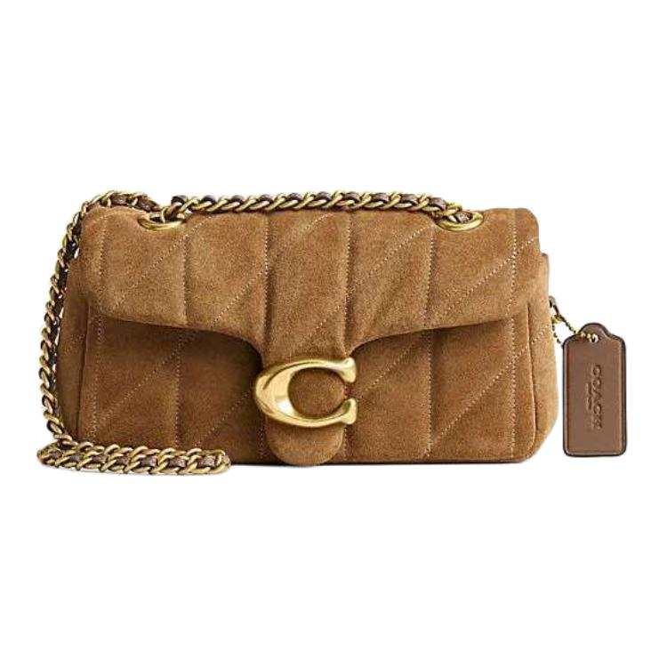 COACH Tabby Suede And Smooth Leather Shoulder Bag, Crossbody Bag Small Women's Brass & Cedar