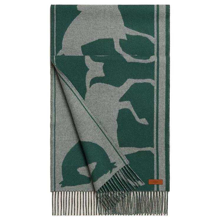 HERMES Cashmere Knit Scarves Women's Cypress Green/Light Gray Green