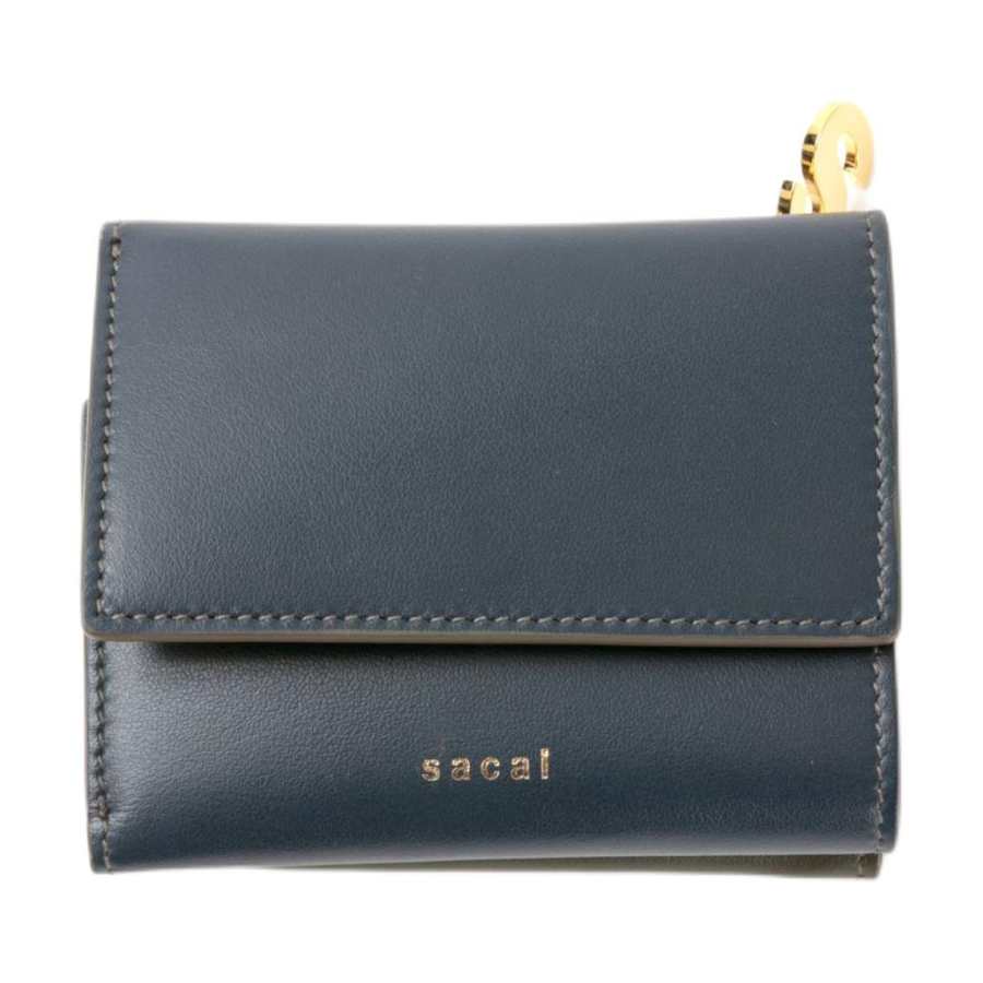 Sacai Leather Wallet Women's Marine Blue & Khaki