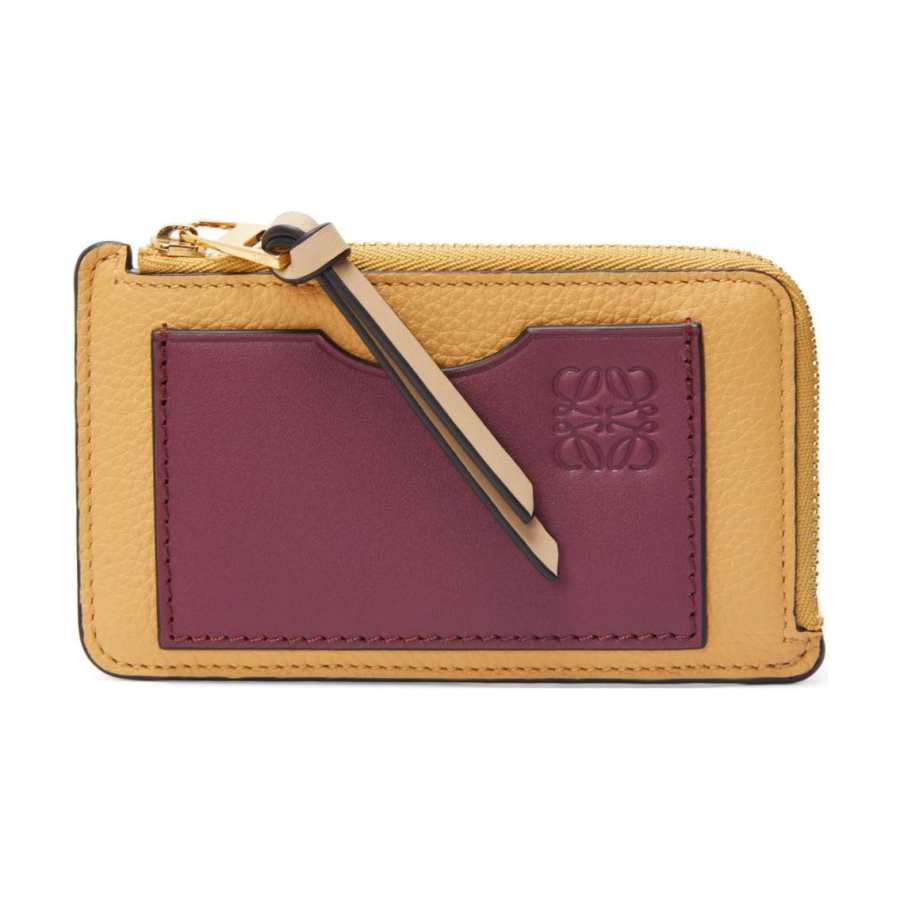 LOEWE Soft Grain Calfskin Coin Purse, Card Holder Women's Cookie & Dark Red