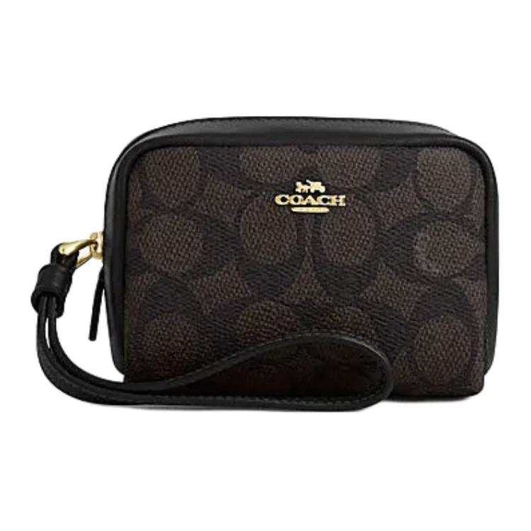 COACH Artificial Leather With Recycled Leather Wrist Bag Clutch Mini Women's Walnut & Black