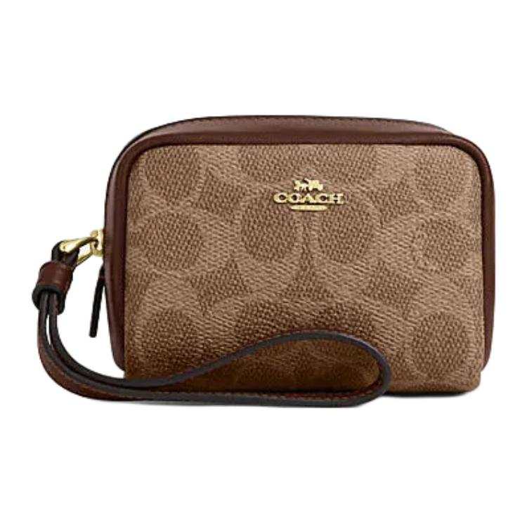 COACH Artificial Leather With Recycled Leather Wrist Bag Clutch Mini Women's Brown Yellow & Brown