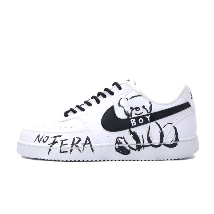 Nike Nike Court Vision 1 Leather Lightweight And Breathable Low top Skateboard Shoes Men's Black White