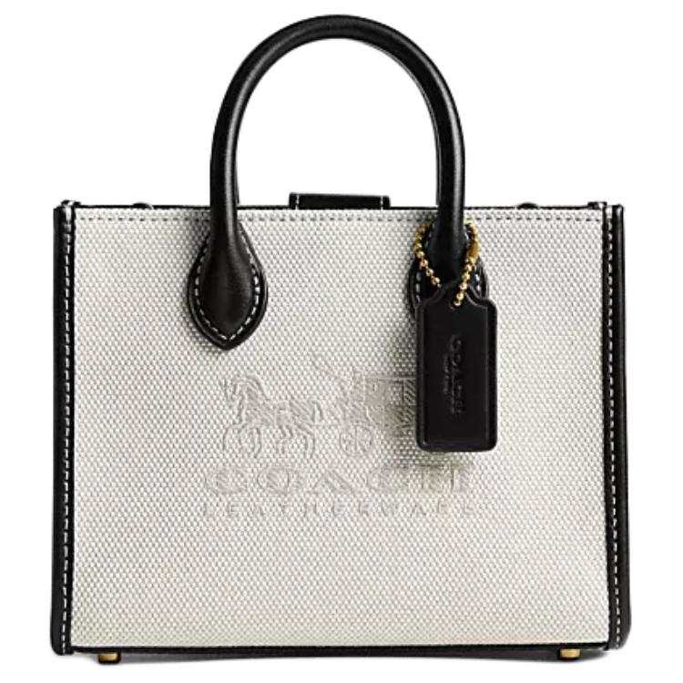 COACH Ace Canvas With Refined Leather Shoulder Bag, Crossbody Bag, Handbag Small Women's White & Black