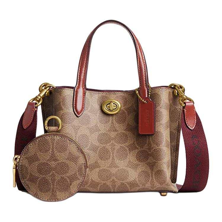 COACH Willow Coated Canvas One Shoulder Crossbody Tote Bag, Shopping Bag, Handbag Small Women's Rusty Red Brown