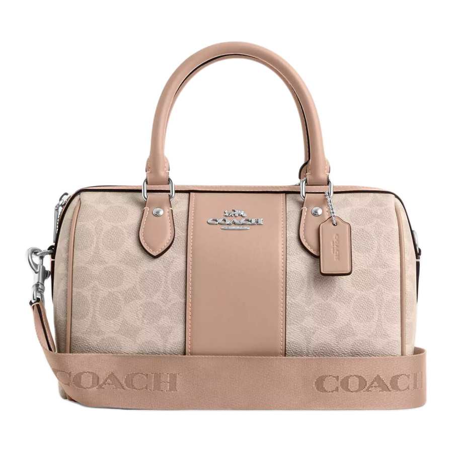 COACH Rowan Coated Canvas Shoulder Bag, Crossbody Bag, Handbag Medium Women's Silver & Sand & Gray & Umber