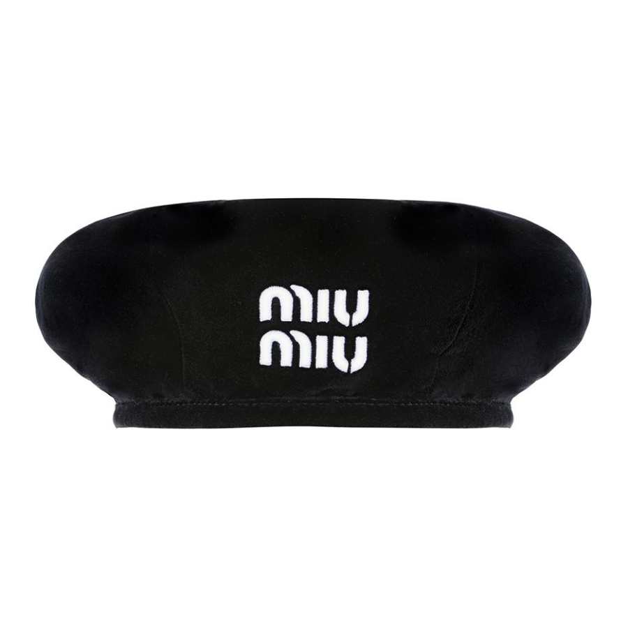 MIU MIU Brand Logo Cotton Berets Women's Black