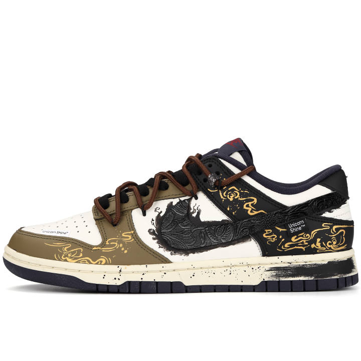 Nike Nike Dunk Slip Resistant Abrasion Resistant Low top Skateboard Shoes Men's Black White Gold