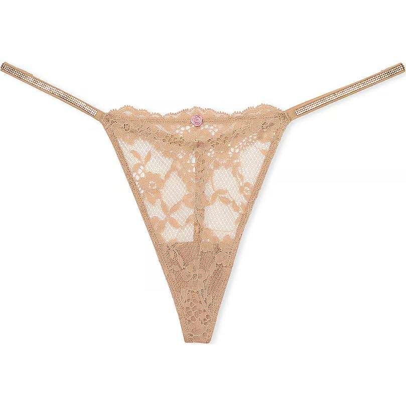 Victoria's Secret Dream Angels Twinkle Strap Lace V String Panty/P Thong Women's 1 Pack Praline