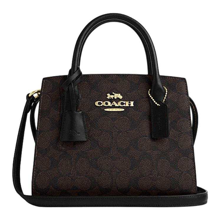 COACH ANDREA CARRYALL Coated Canvas With Cow Split Leather Shoulder Bag, Crossbody Bag, Handbag Small Women's Black