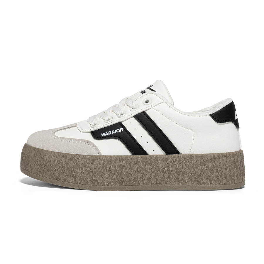 WARRIOR Lightweight Height Increasing Abrasion Resistant Low top Skateboard Shoes Women's Beige Black
