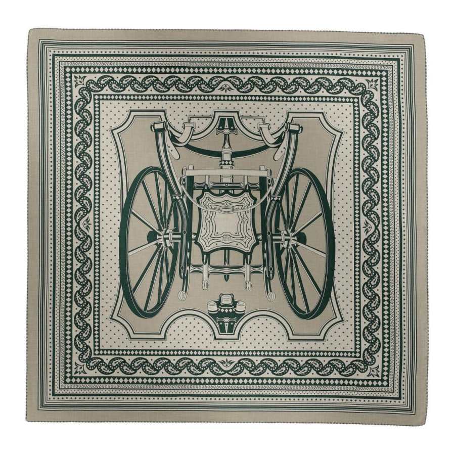 HERMES Cashmere Shawls Unisex Dove Gray/Green/Natural Color