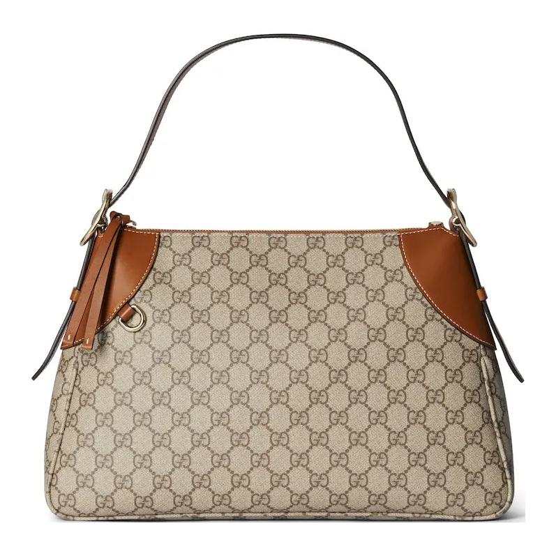 GUCCI Coated Canvas Leather Binding Handbag, Shoulder Bag Medium Women's Beige & Dark Brown