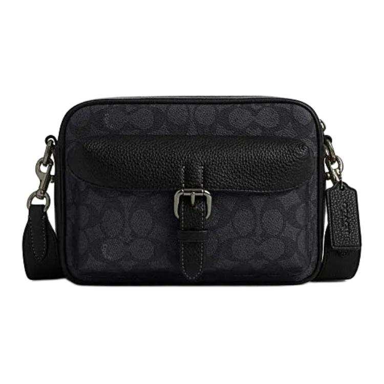 COACH COACH WARNER Artificial Leather Shoulder Bag Small Men's Charcoal Black