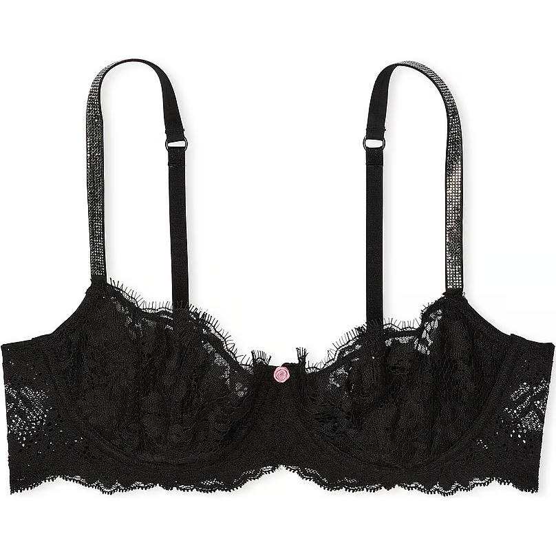 Victoria's Secret 24 Grand Shows Collection DreamAngels Wicked Unlined Lily Embroidery Balconette/B Bra Women's Black