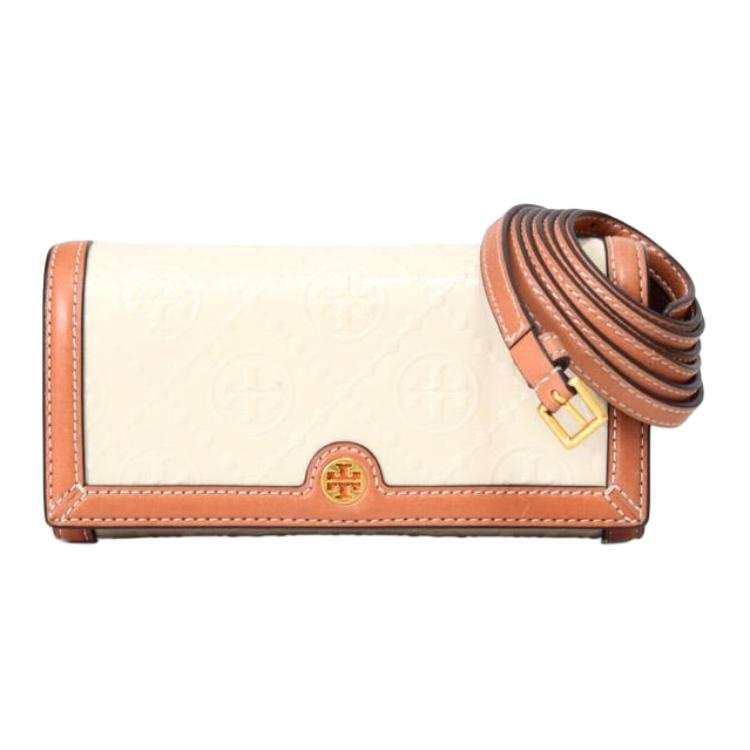 TORY BURCH T Monogram Patent Leather Clutch, Shoulder Bag, Crossbody Bag Women's Cream
