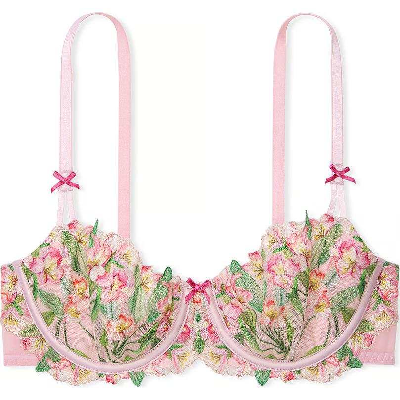Victoria's Secret Dream Angels Wicked Unlined Lily Embroidery Balconette/CR Bra Women's Chalk Rose